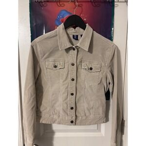 SO GSJC Women Tan Beige Corduroy Trucker Jacket y2k Front Size Large L